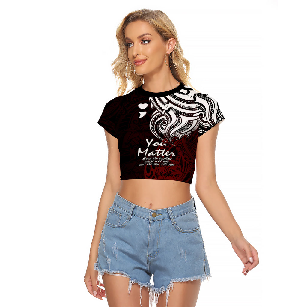 Your Matter Suicide Prevention Raglan Cropped T Shirt Red Polynesian Tribal LT9 Female Red - Polynesian Pride