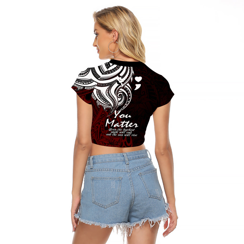 Your Matter Suicide Prevention Raglan Cropped T Shirt Red Polynesian Tribal LT9 - Polynesian Pride
