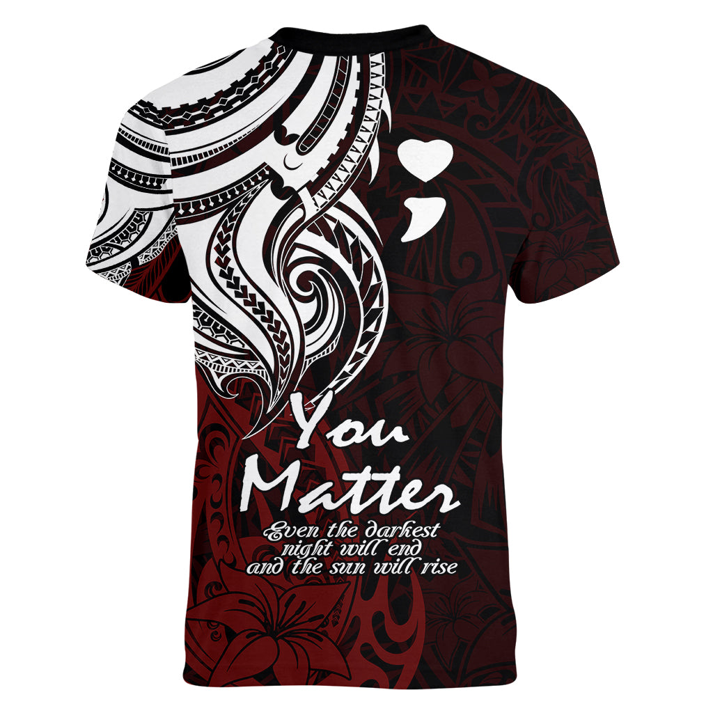 Your Matter Suicide Prevention Women V Neck T Shirt Red Polynesian Tribal LT9 - Polynesian Pride