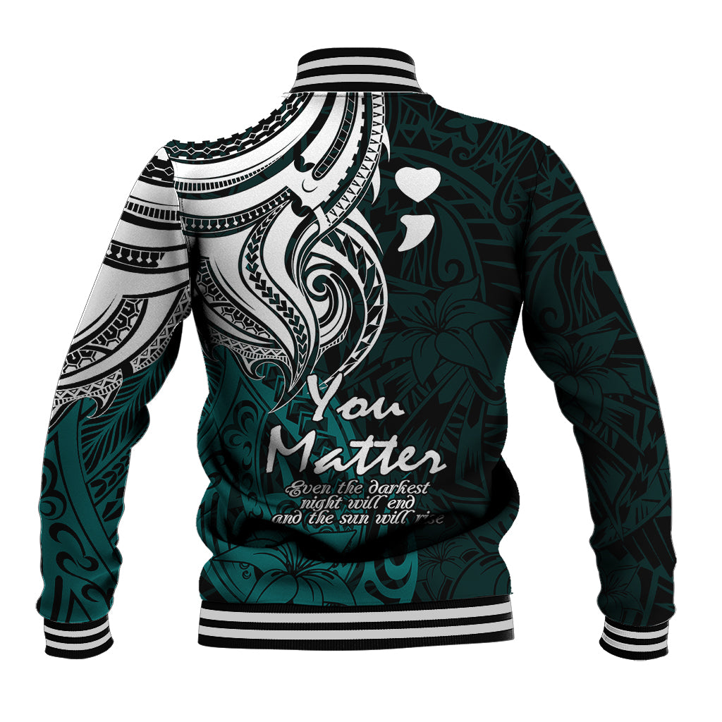 Your Matter Suicide Prevention Baseball Jacket Turqoise Polynesian Tribal LT9 - Polynesian Pride