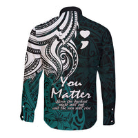 Your Matter Suicide Prevention Long Sleeve Button Shirt Turqoise Polynesian Tribal LT9 - Polynesian Pride