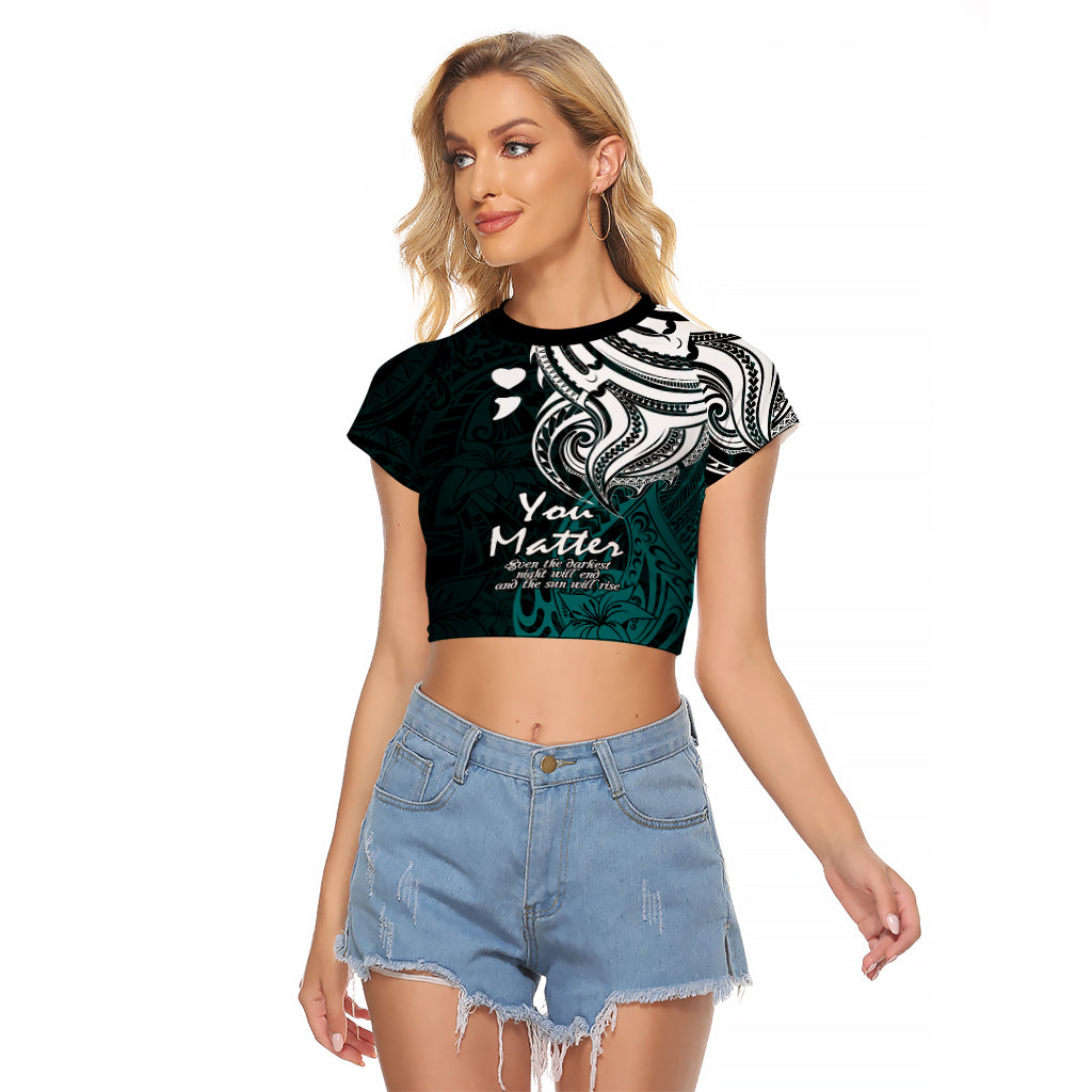 Your Matter Suicide Prevention Raglan Cropped T Shirt Turqoise Polynesian Tribal LT9 Female Turquoise - Polynesian Pride
