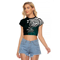 Your Matter Suicide Prevention Raglan Cropped T Shirt Turqoise Polynesian Tribal LT9 Female Turquoise - Polynesian Pride