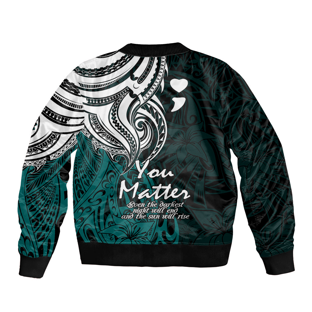 Your Matter Suicide Prevention Sleeve Zip Bomber Jacket Turqoise Polynesian Tribal LT9 - Polynesian Pride