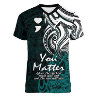 Your Matter Suicide Prevention Women V Neck T Shirt Turqoise Polynesian Tribal LT9 Female Turquoise - Polynesian Pride