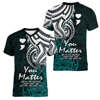 Your Matter Suicide Prevention Women V Neck T Shirt Turqoise Polynesian Tribal LT9 - Polynesian Pride