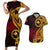 Papua New Guinea Island Couples Matching Short Sleeve Bodycon Dress and Hawaiian Shirt Bird of Paradise with Gold Polynesian Tribal LT9 Gold - Polynesian Pride