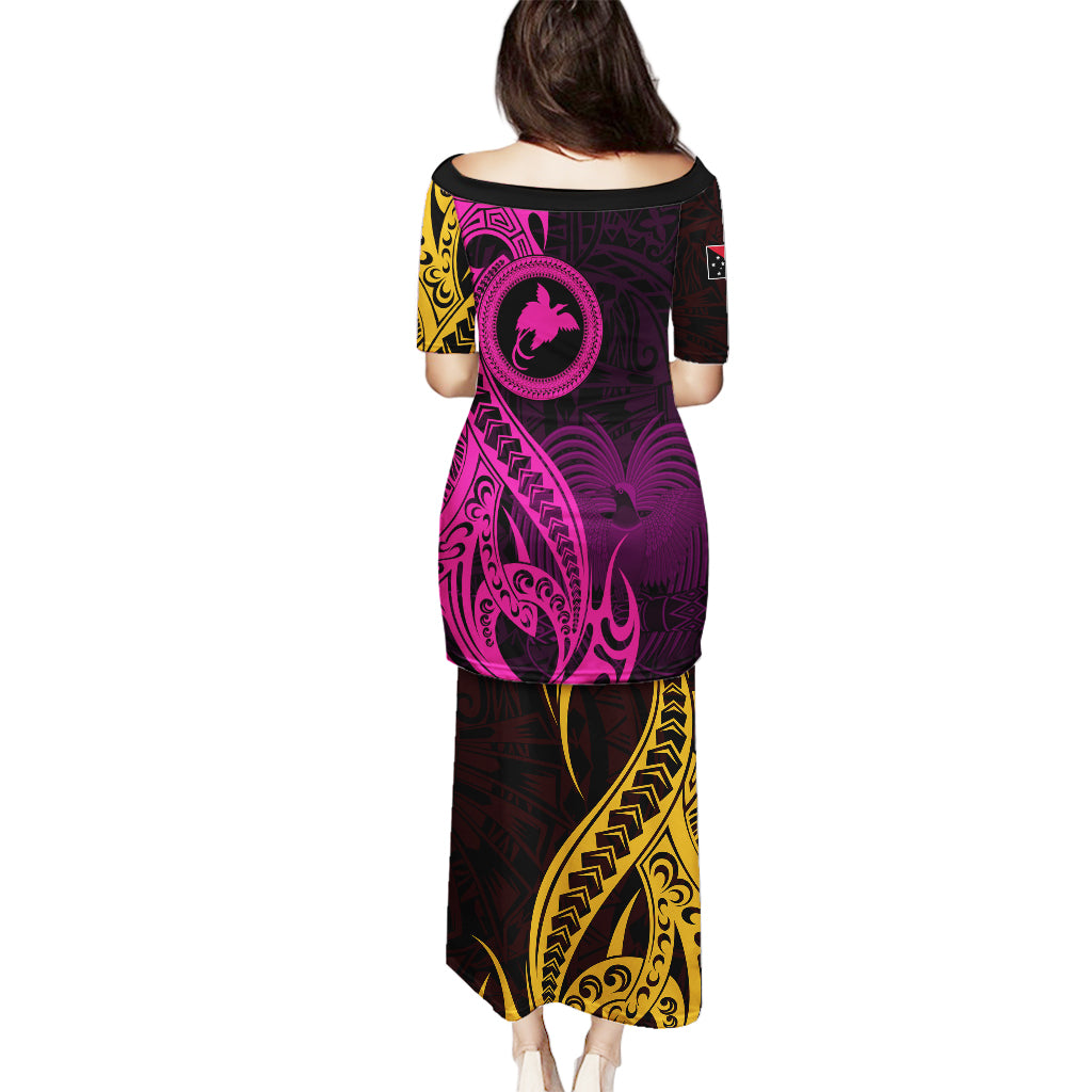 Papua New Guinea Island Puletasi Bird of Paradise with Gold Polynesian Tribal LT9 - Polynesian Pride