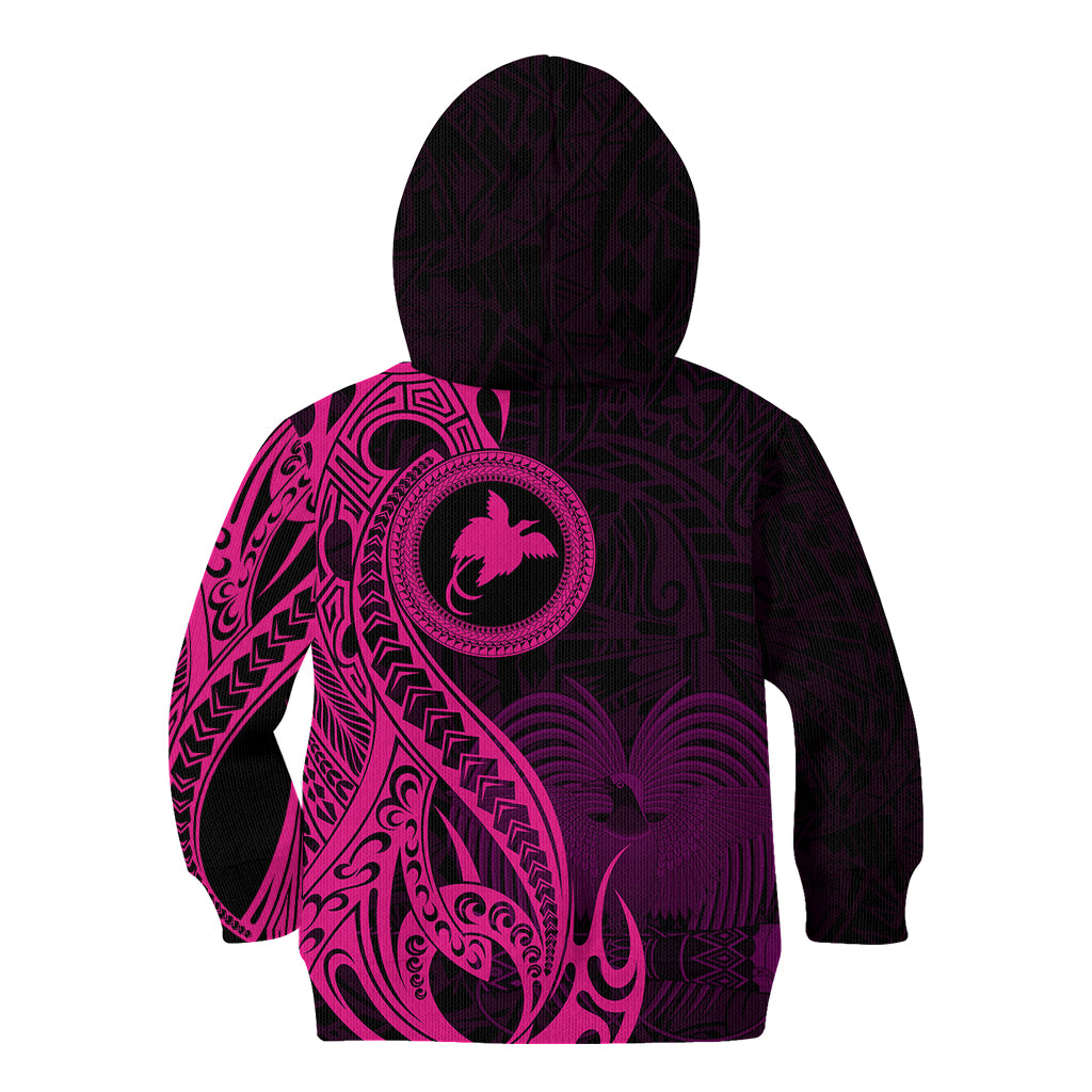Papua New Guinea Island Kid Hoodie Bird of Paradise with Pink Polynesian Tribal LT9 - Polynesian Pride