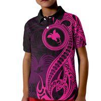 Papua New Guinea Island Kid Polo Shirt Bird of Paradise with Pink Polynesian Tribal LT9 Kid Pink - Polynesian Pride