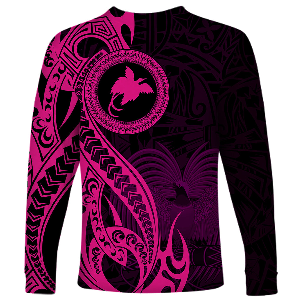 Papua New Guinea Island Long Sleeve Shirt Bird of Paradise with Pink Polynesian Tribal LT9 - Polynesian Pride