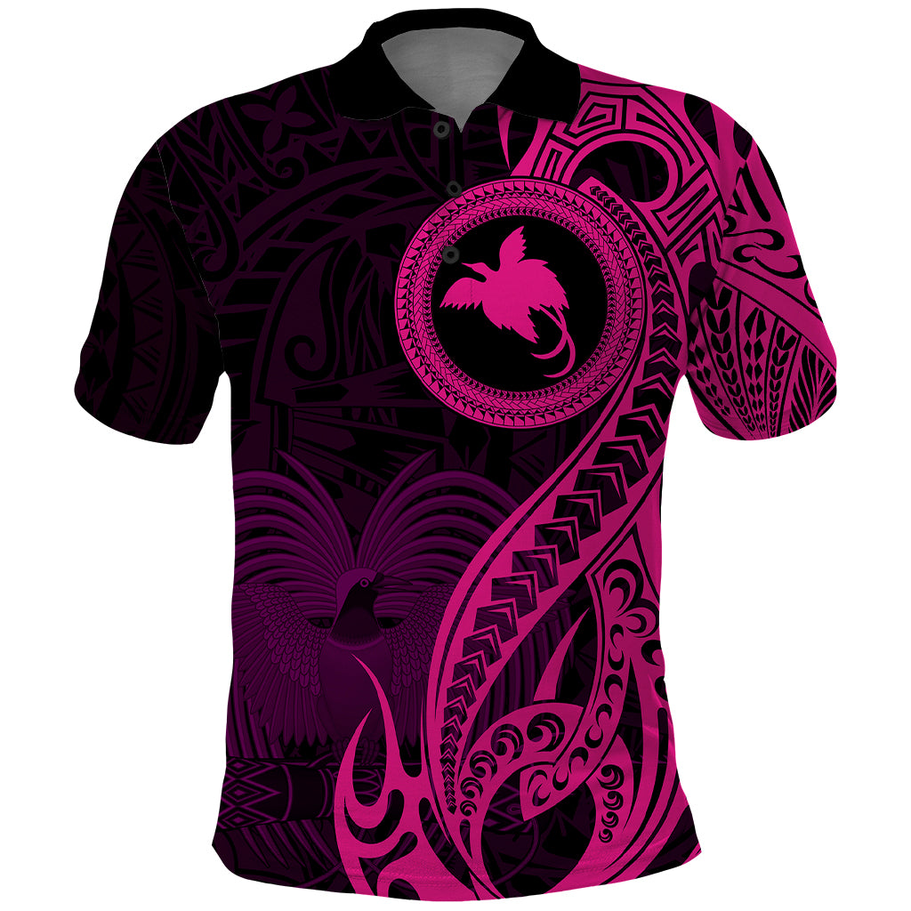 Papua New Guinea Island Polo Shirt Bird of Paradise with Pink Polynesian Tribal LT9 Pink - Polynesian Pride
