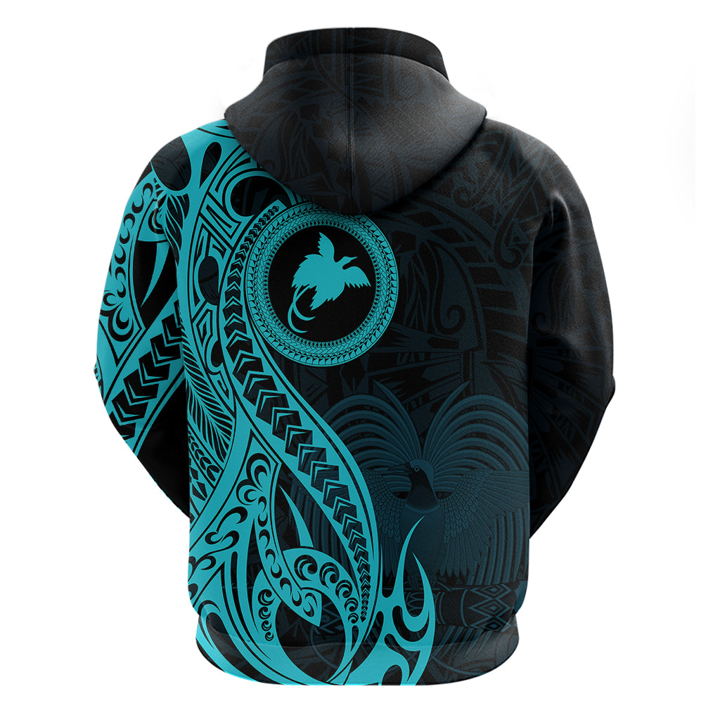 Papua New Guinea Island Hoodie Bird of Paradise with Aqua Polynesian Tribal LT9 - Polynesian Pride