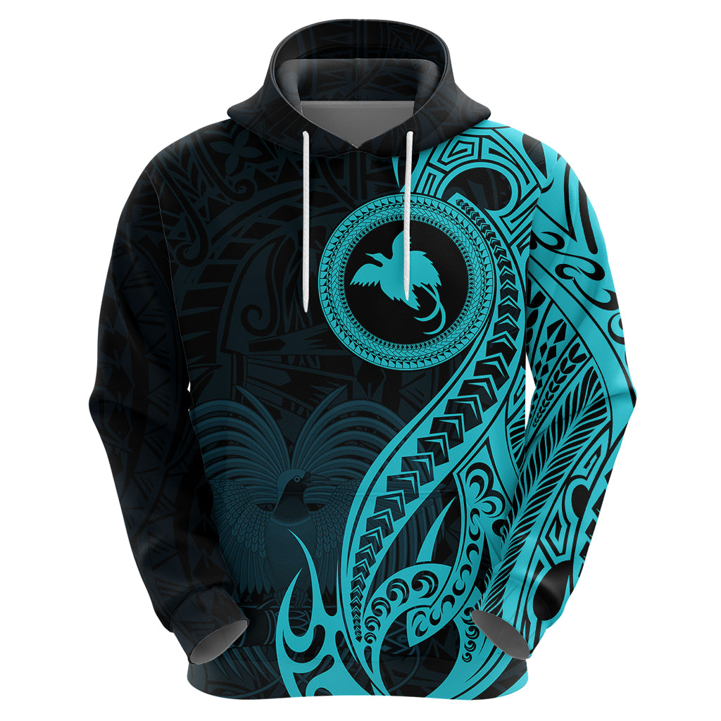 Papua New Guinea Island Hoodie Bird of Paradise with Aqua Polynesian Tribal LT9 - Polynesian Pride