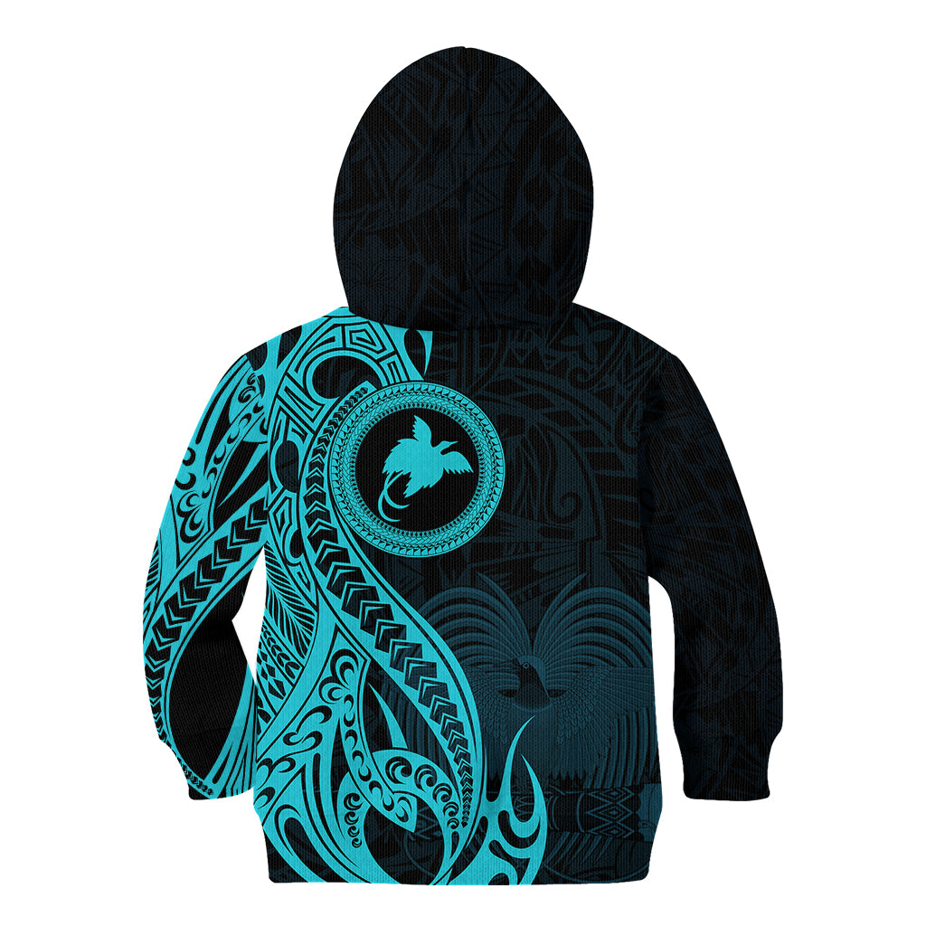 Papua New Guinea Island Kid Hoodie Bird of Paradise with Aqua Polynesian Tribal LT9 - Polynesian Pride