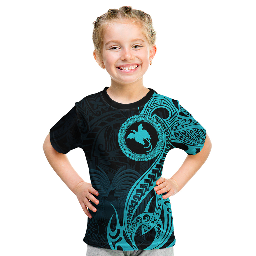 Papua New Guinea Island Kid T Shirt Bird of Paradise with Aqua Polynesian Tribal LT9 Aqua - Polynesian Pride