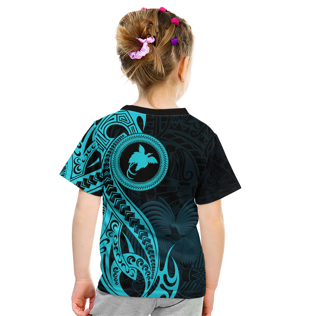 Papua New Guinea Island Kid T Shirt Bird of Paradise with Aqua Polynesian Tribal LT9 - Polynesian Pride