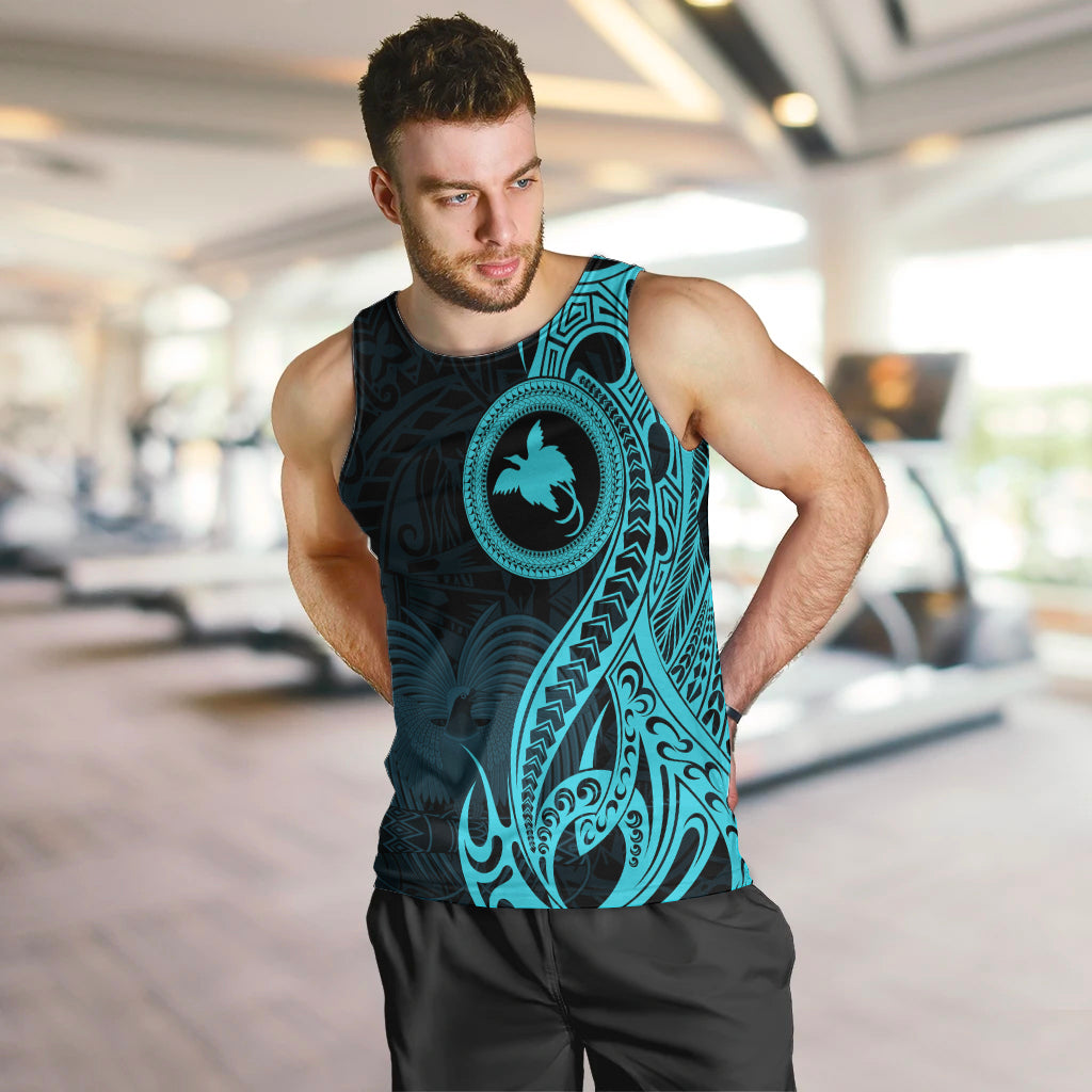 Papua New Guinea Island Men Tank Top Bird of Paradise with Aqua Polynesian Tribal LT9 - Polynesian Pride