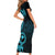 Papua New Guinea Island Short Sleeve Bodycon Dress Bird of Paradise with Aqua Polynesian Tribal LT9 - Polynesian Pride