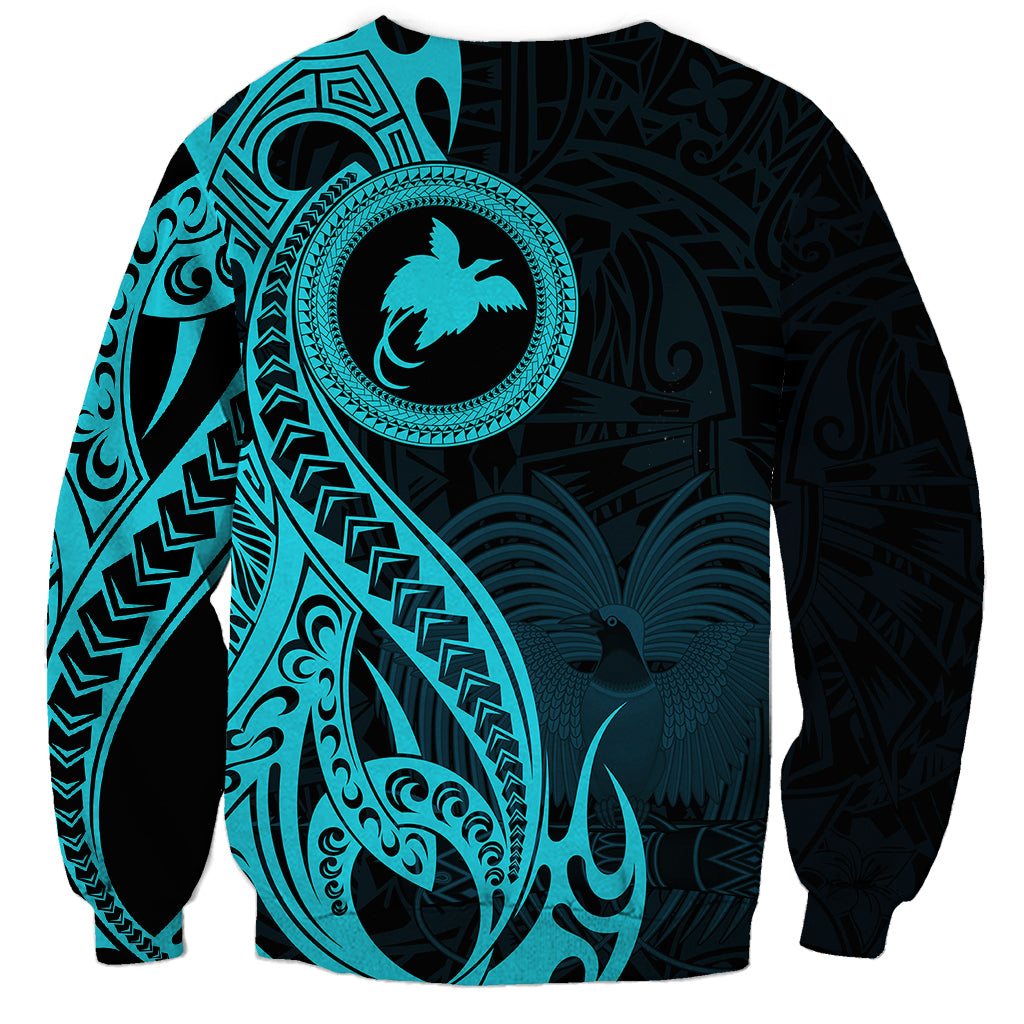 Papua New Guinea Island Sweatshirt Bird of Paradise with Aqua Polynesian Tribal LT9 - Polynesian Pride