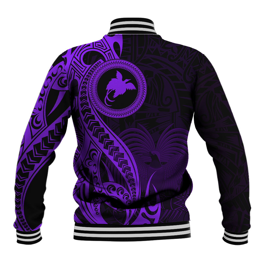 Papua New Guinea Island Baseball Jacket Bird of Paradise with Purple Polynesian Tribal LT9 - Polynesian Pride