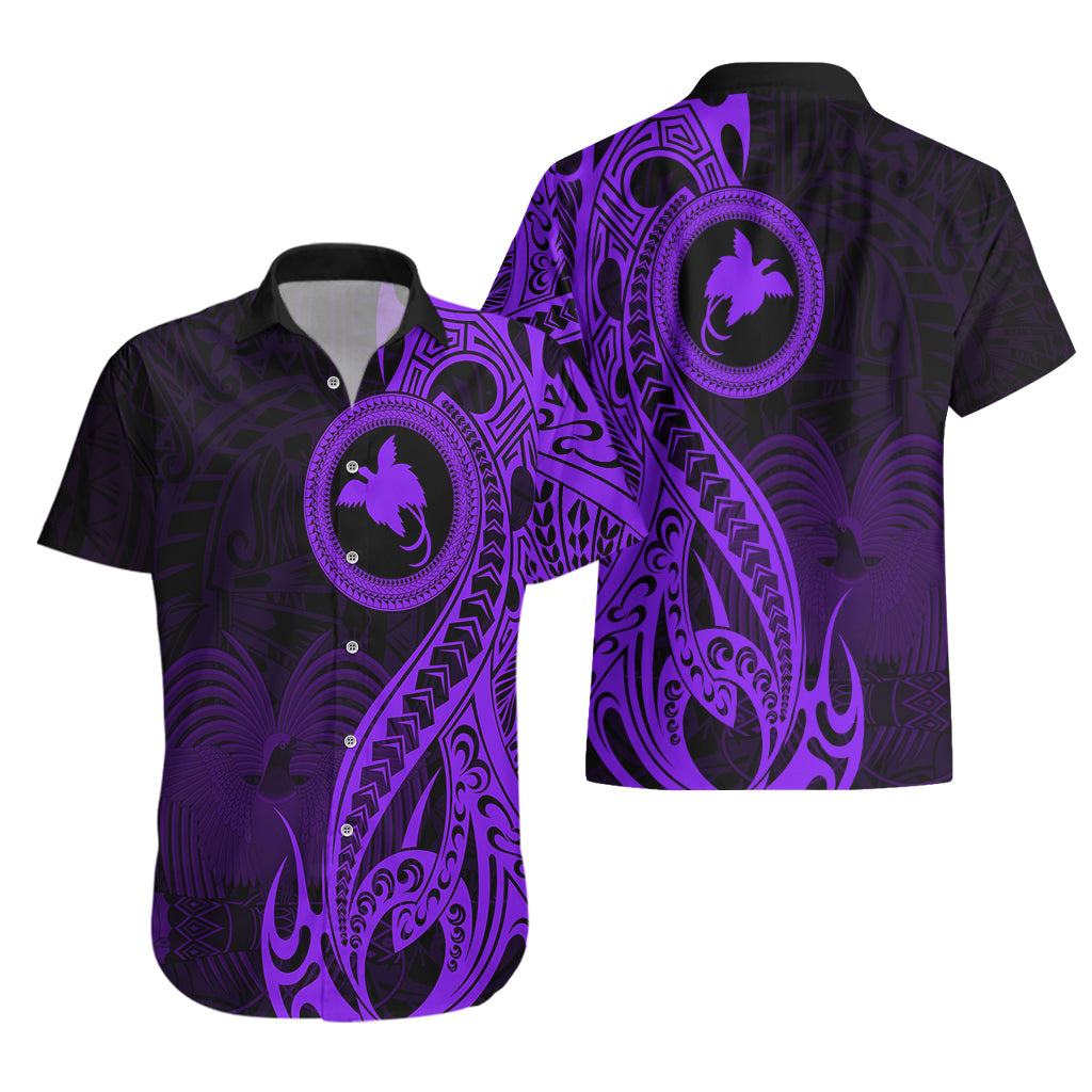 Papua New Guinea Island Hawaiian Shirt Bird of Paradise with Purple Polynesian Tribal LT9 - Polynesian Pride