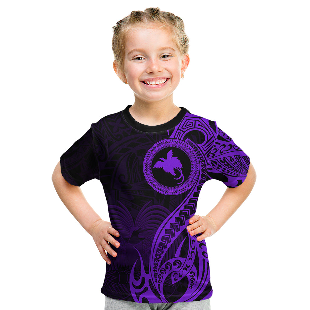 Papua New Guinea Island Kid T Shirt Bird of Paradise with Purple Polynesian Tribal LT9 Purple - Polynesian Pride