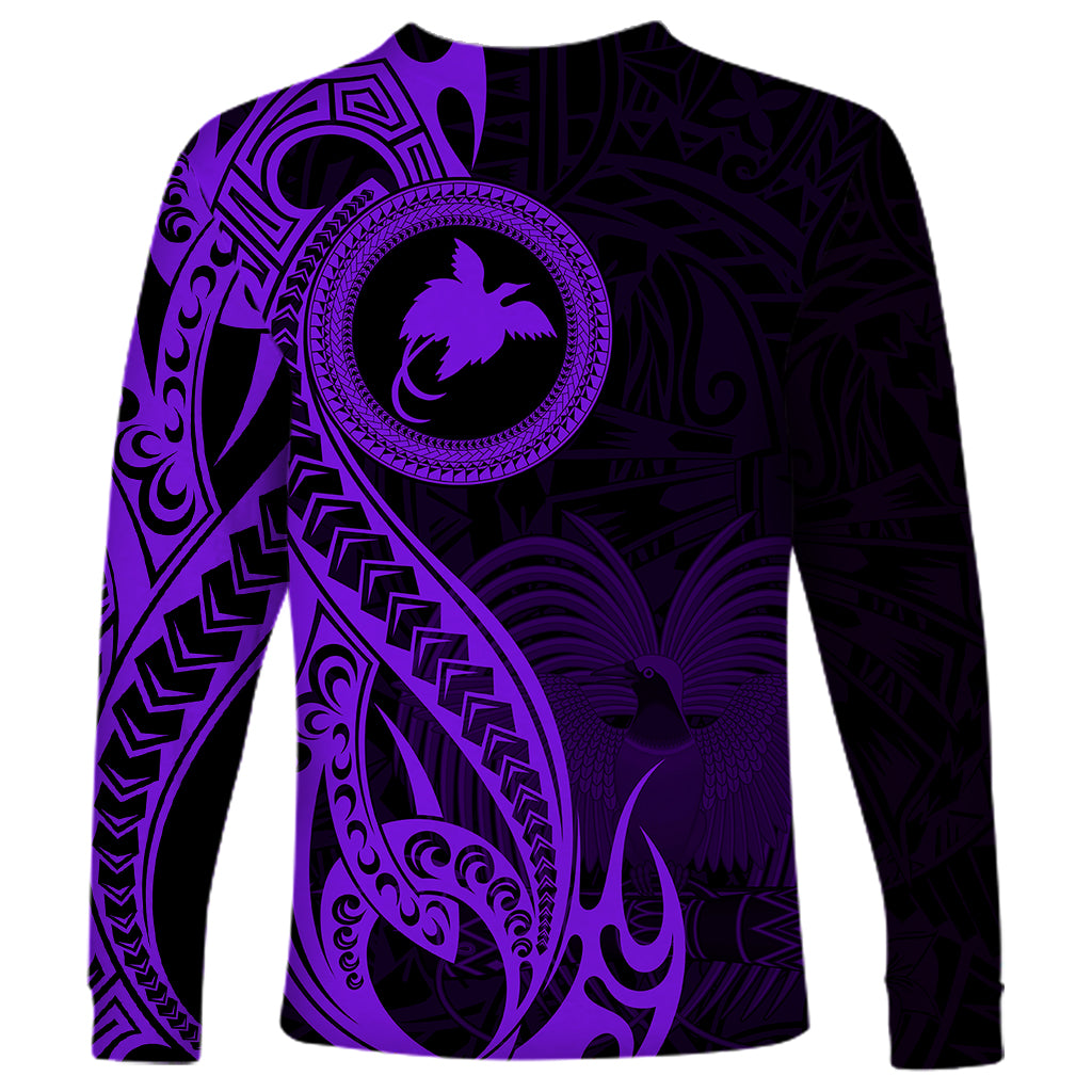 Papua New Guinea Island Long Sleeve Shirt Bird of Paradise with Purple Polynesian Tribal LT9 - Polynesian Pride