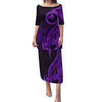 Papua New Guinea Island Puletasi Bird of Paradise with Purple Polynesian Tribal LT9 Long Dress Purple - Polynesian Pride
