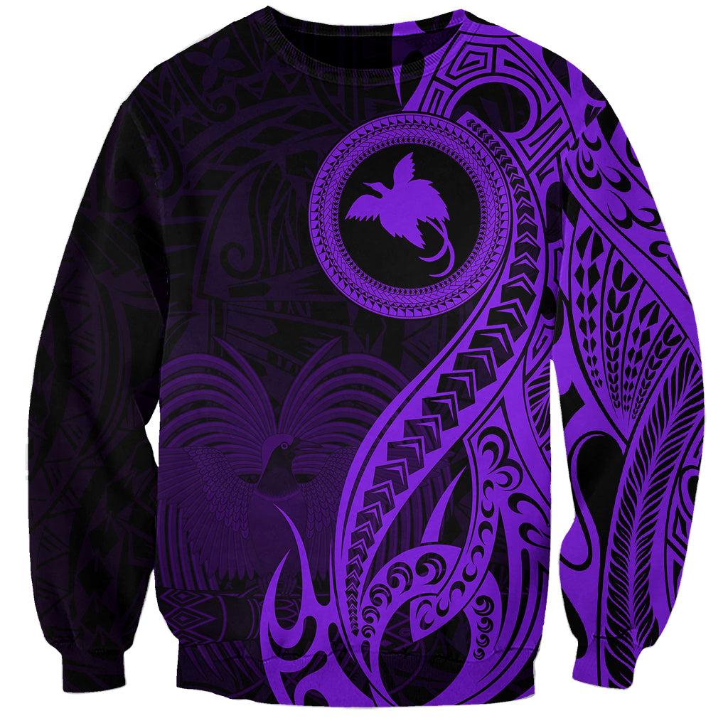 Papua New Guinea Island Sweatshirt Bird of Paradise with Purple Polynesian Tribal LT9 Unisex Purple - Polynesian Pride