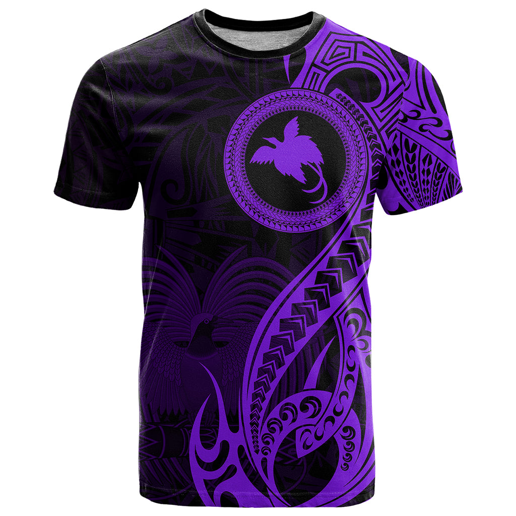 Papua New Guinea Island T Shirt Bird of Paradise with Purple Polynesian Tribal LT9 Purple - Polynesian Pride