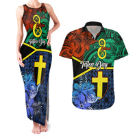 Tafea Day Couples Matching Tank Maxi Dress and Hawaiian Shirt Vanuatu Sand Drawing With Polynesian Pattern LT9 Blue - Polynesian Pride