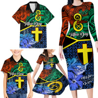 Tafea Day Family Matching Long Sleeve Bodycon Dress and Hawaiian Shirt Vanuatu Sand Drawing With Polynesian Pattern LT9 - Polynesian Pride