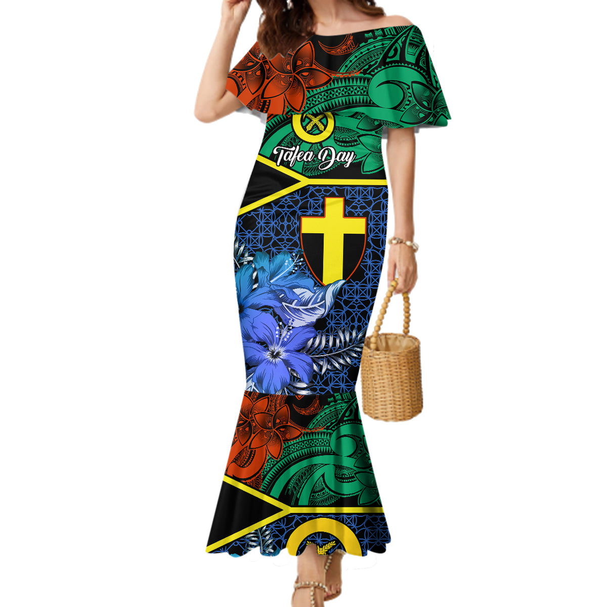 Tafea Day Family Matching Mermaid Dress and Hawaiian Shirt Vanuatu Sand Drawing With Polynesian Pattern LT9 Mom's Dress Blue - Polynesian Pride