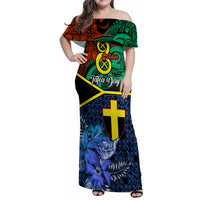 Tafea Day Family Matching Off Shoulder Maxi Dress and Hawaiian Shirt Vanuatu Sand Drawing With Polynesian Pattern LT9 Mom's Dress Blue - Polynesian Pride