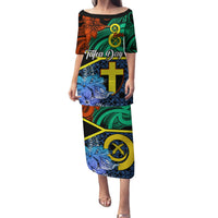 Tafea Day Family Matching Puletasi Dress and Hawaiian Shirt Vanuatu Sand Drawing With Polynesian Pattern LT9 Mom's Dress Blue - Polynesian Pride