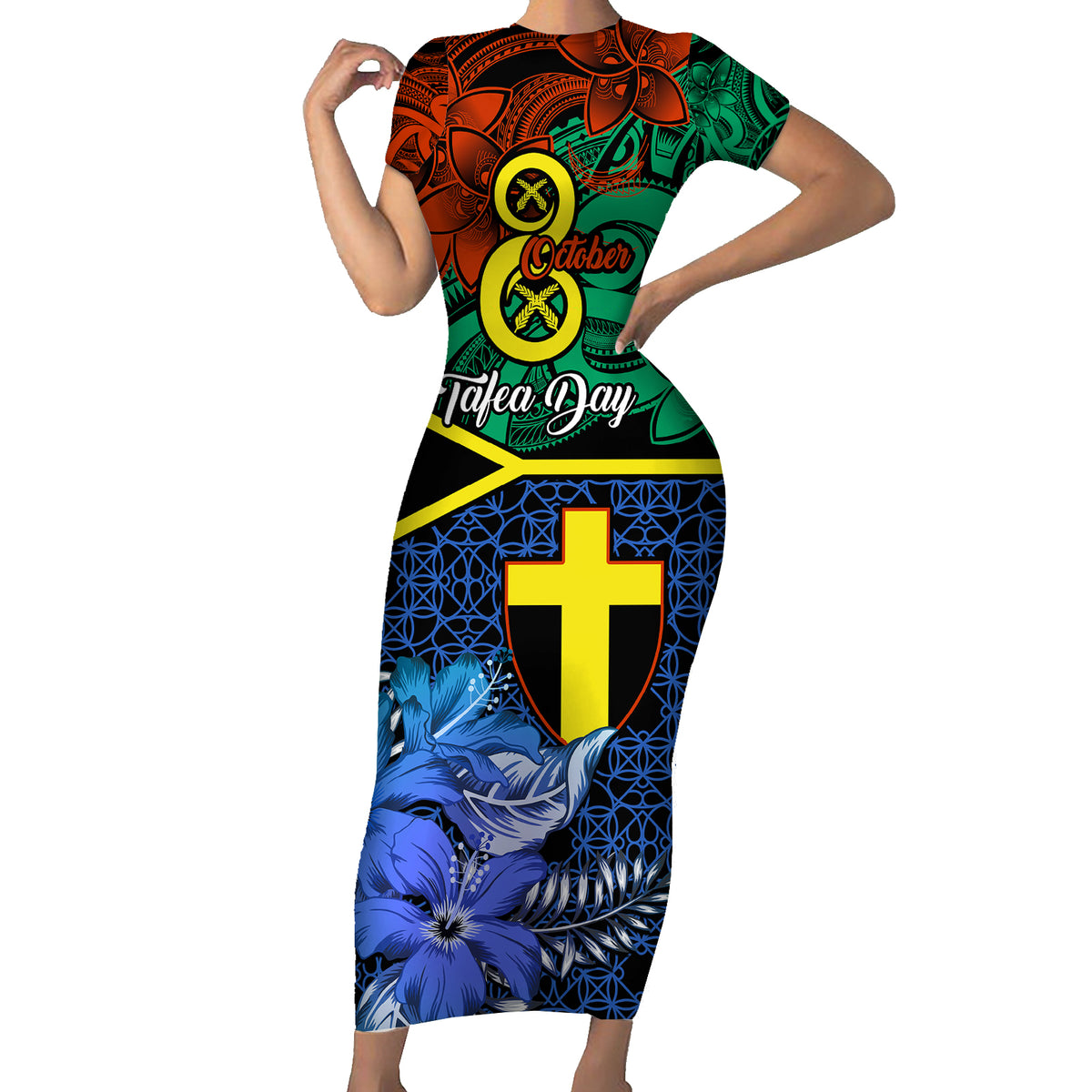 Tafea Day Family Matching Short Sleeve Bodycon Dress and Hawaiian Shirt Vanuatu Sand Drawing With Polynesian Pattern LT9 Mom's Dress Blue - Polynesian Pride