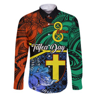 Tafea Day Family Matching Tank Maxi Dress and Hawaiian Shirt Vanuatu Sand Drawing With Polynesian Pattern LT9 Dad's Shirt - Long Sleeve Blue - Polynesian Pride