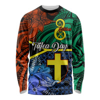 Tafea Day Long Sleeve Shirt Vanuatu Sand Drawing With Polynesian Pattern LT9 Unisex Blue - Polynesian Pride