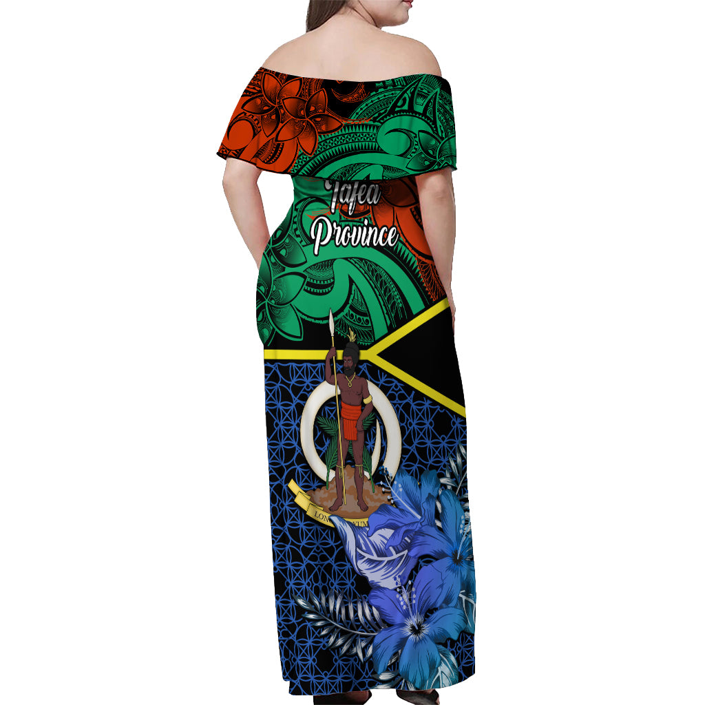 Tafea Day Off Shoulder Maxi Dress Vanuatu Sand Drawing With Polynesian Pattern LT9 - Polynesian Pride