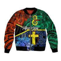 Personalised Tafea Day Bomber Jacket Vanuatu Sand Drawing With Polynesian Pattern LT9 Unisex Blue - Polynesian Pride