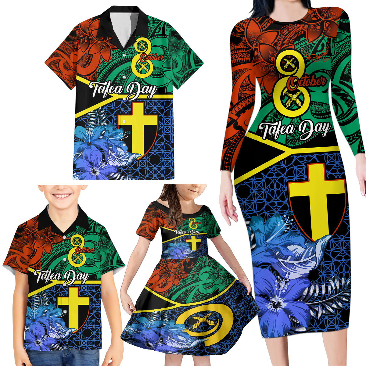 Personalised Tafea Day Family Matching Long Sleeve Bodycon Dress and Hawaiian Shirt Vanuatu Sand Drawing With Polynesian Pattern LT9 - Polynesian Pride