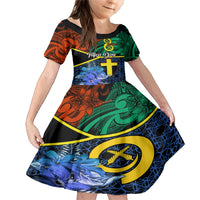 Personalised Tafea Day Family Matching Mermaid Dress and Hawaiian Shirt Vanuatu Sand Drawing With Polynesian Pattern LT9 Daughter's Dress Blue - Polynesian Pride