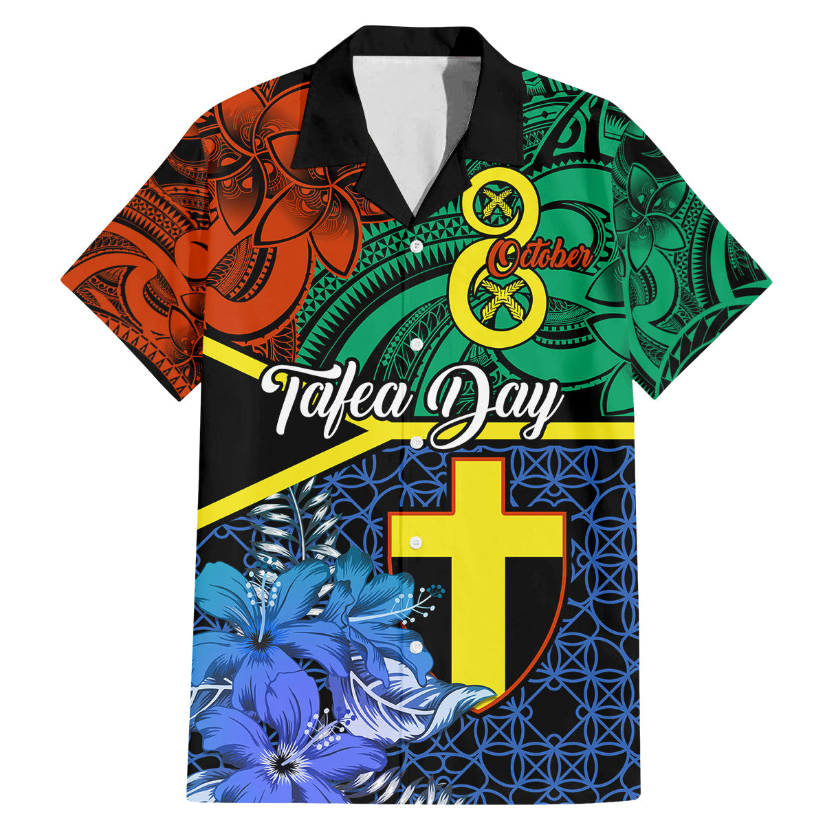 Personalised Tafea Day Family Matching Mermaid Dress and Hawaiian Shirt Vanuatu Sand Drawing With Polynesian Pattern LT9 Dad's Shirt - Short Sleeve Blue - Polynesian Pride