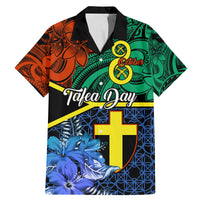 Personalised Tafea Day Family Matching Mermaid Dress and Hawaiian Shirt Vanuatu Sand Drawing With Polynesian Pattern LT9 Dad's Shirt - Short Sleeve Blue - Polynesian Pride
