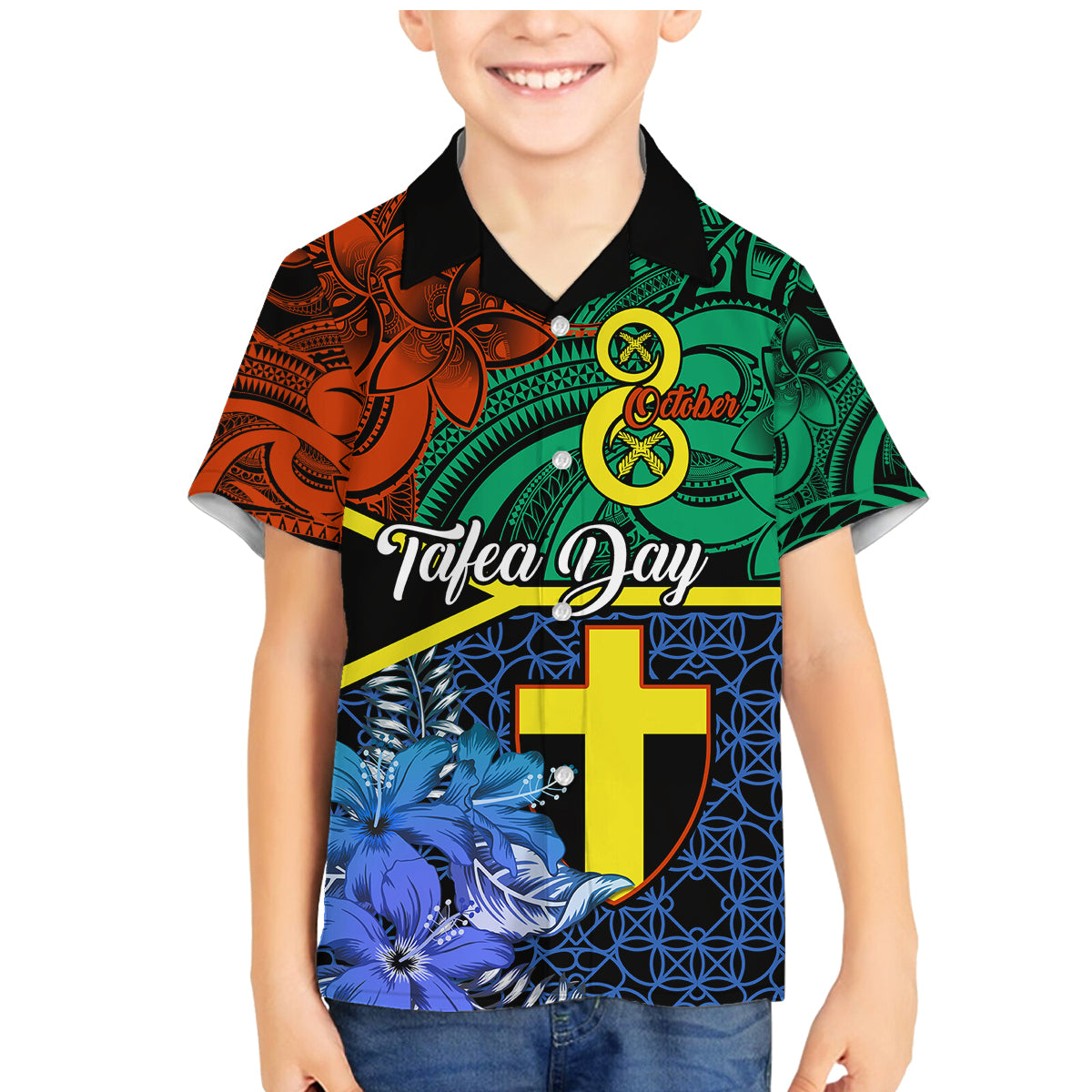 Personalised Tafea Day Family Matching Mermaid Dress and Hawaiian Shirt Vanuatu Sand Drawing With Polynesian Pattern LT9 Son's Shirt Blue - Polynesian Pride