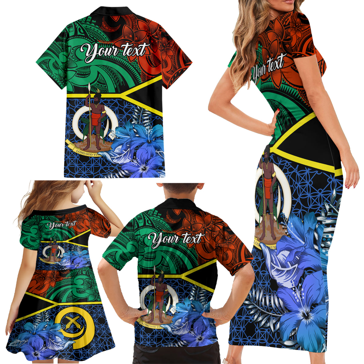 Personalised Tafea Day Family Matching Short Sleeve Bodycon Dress and Hawaiian Shirt Vanuatu Sand Drawing With Polynesian Pattern LT9 - Polynesian Pride