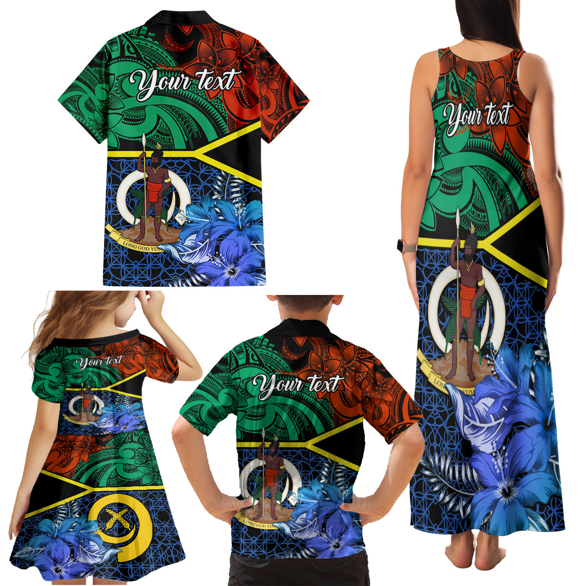 Personalised Tafea Day Family Matching Tank Maxi Dress and Hawaiian Shirt Vanuatu Sand Drawing With Polynesian Pattern LT9 - Polynesian Pride