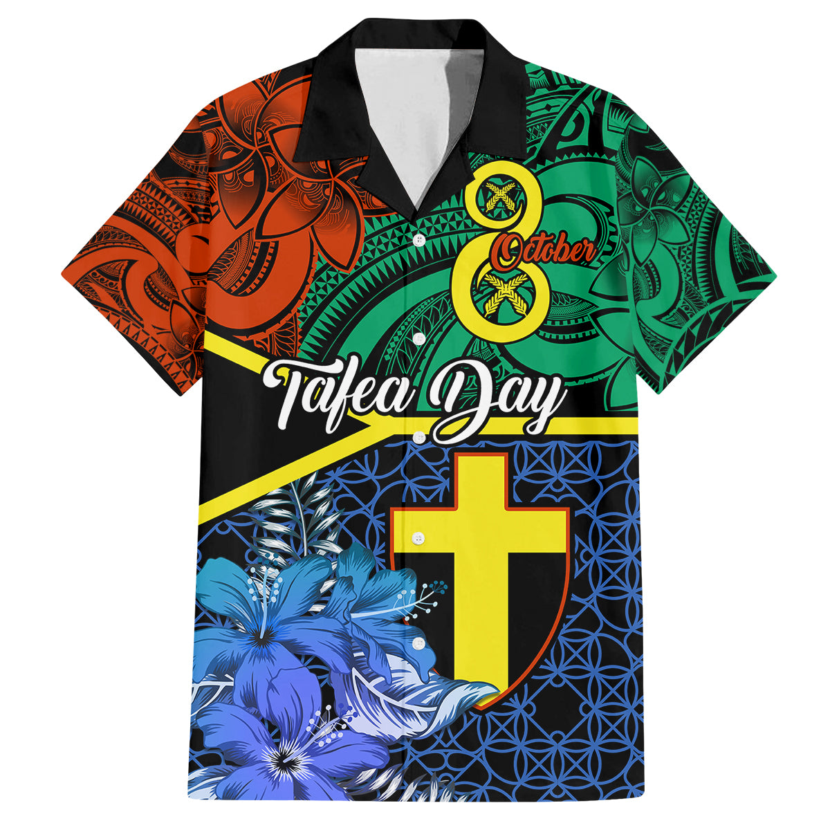Personalised Tafea Day Family Matching Tank Maxi Dress and Hawaiian Shirt Vanuatu Sand Drawing With Polynesian Pattern LT9 Dad's Shirt - Short Sleeve Blue - Polynesian Pride