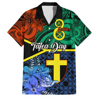 Personalised Tafea Day Family Matching Tank Maxi Dress and Hawaiian Shirt Vanuatu Sand Drawing With Polynesian Pattern LT9 Dad's Shirt - Short Sleeve Blue - Polynesian Pride